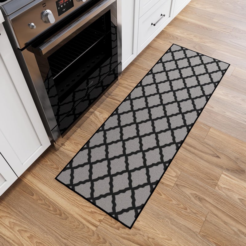 Ottomanson Hallway Runner Rug 20" x 59" Non Slip Trellis Area Rugs Easy to Clean Laundry Rug Runner Durable & Pet Friendly Floor Carpet Runners for Hallways Entryway Living Room Kitchen, Dark Gray - Image 1